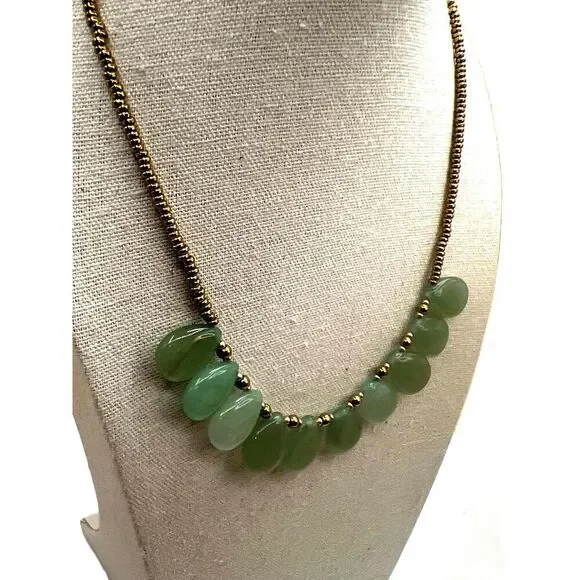 NEW Green Aventurine Stone Gold Tone Beads Bib Necklace - Picture 10 of 14